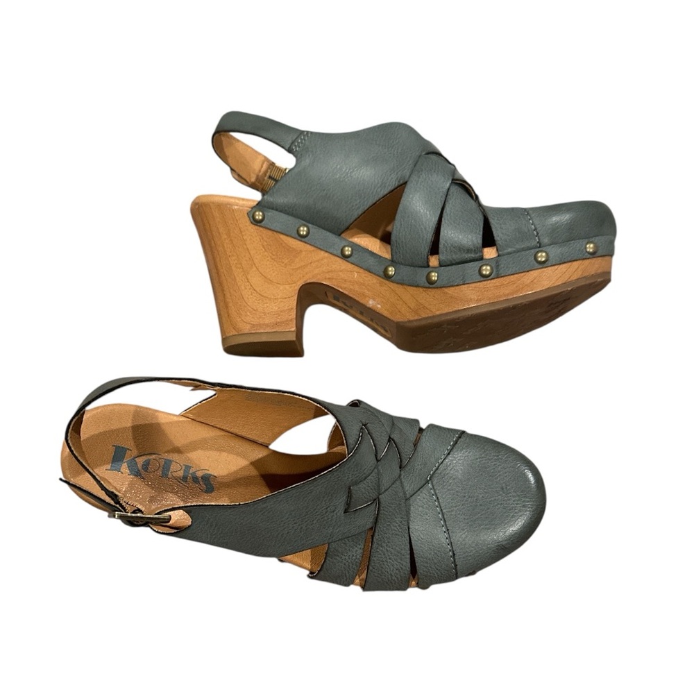KORKS Women's Wynne Comfort Clogs Shoes Faux Leather Wedge Blue 7